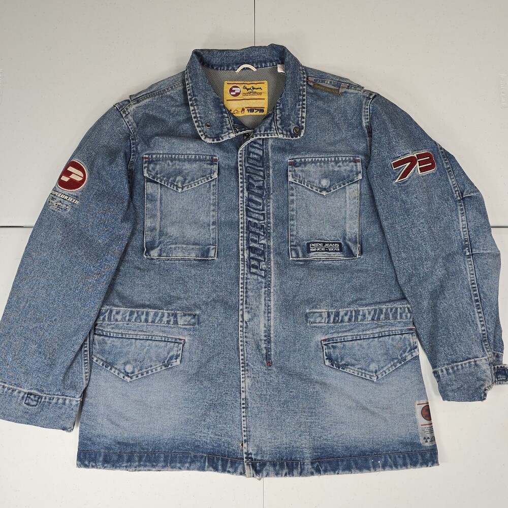 Vintage Y2K Pepe Jeans London Performance Men XL Denim Trench Coat Streetwear